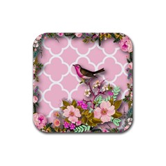 Shabby Chic,floral,bird,pink,collage Rubber Coaster (square)  by NouveauDesign