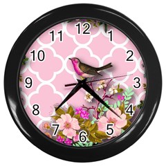 Shabby Chic,floral,bird,pink,collage Wall Clocks (black) by NouveauDesign