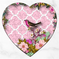 Shabby Chic,floral,bird,pink,collage Jigsaw Puzzle (heart) by NouveauDesign