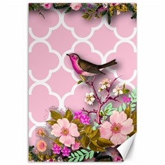 Shabby Chic,floral,bird,pink,collage Canvas 12  X 18   by NouveauDesign