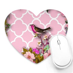 Shabby Chic,floral,bird,pink,collage Heart Mousepads by NouveauDesign