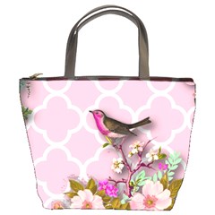 Shabby Chic,floral,bird,pink,collage Bucket Bags by NouveauDesign