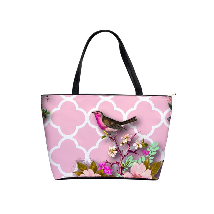 shabby chic,floral,bird,pink,collage Shoulder Handbags