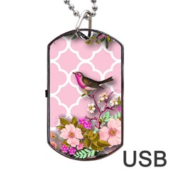 Shabby Chic,floral,bird,pink,collage Dog Tag Usb Flash (one Side) by NouveauDesign