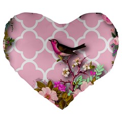 Shabby Chic,floral,bird,pink,collage Large 19  Premium Heart Shape Cushions by NouveauDesign