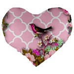 shabby chic,floral,bird,pink,collage Large 19  Premium Heart Shape Cushions Back