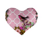 shabby chic,floral,bird,pink,collage Standard 16  Premium Flano Heart Shape Cushions Front