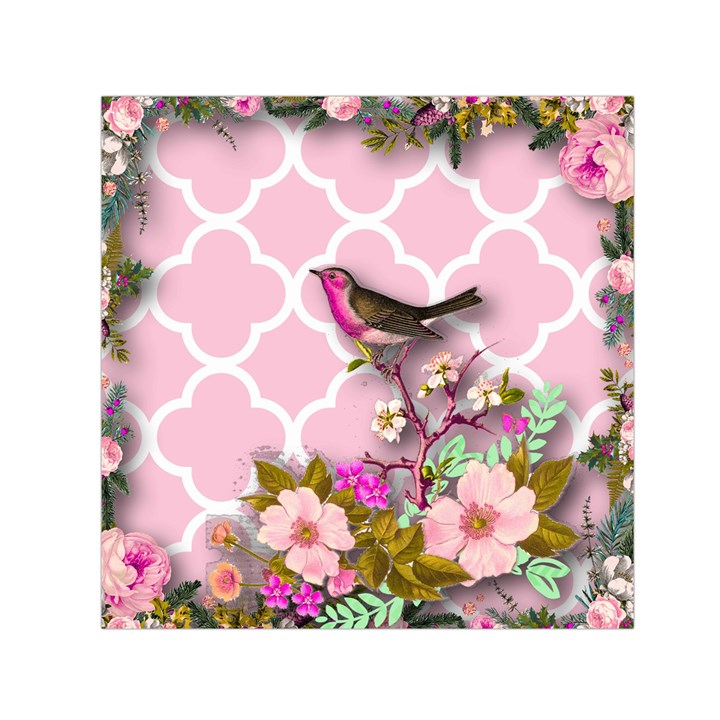 shabby chic,floral,bird,pink,collage Small Satin Scarf (Square)