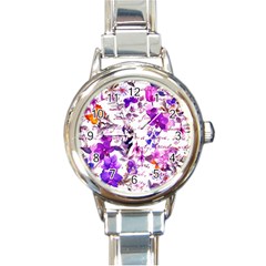 Ultra Violet,shabby Chic,flowers,floral,vintage,typography,beautiful Feminine,girly,pink,purple Round Italian Charm Watch by NouveauDesign