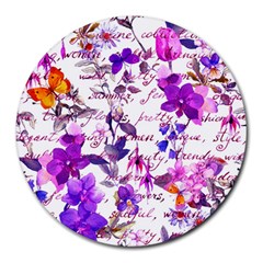 Ultra Violet,shabby Chic,flowers,floral,vintage,typography,beautiful Feminine,girly,pink,purple Round Mousepads by NouveauDesign