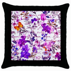 Ultra Violet,shabby Chic,flowers,floral,vintage,typography,beautiful Feminine,girly,pink,purple Throw Pillow Case (black) by NouveauDesign