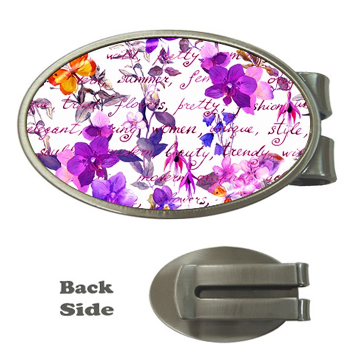 ultra violet,shabby chic,flowers,floral,vintage,typography,beautiful.feminine,girly,pink,purple Money Clips (Oval) 