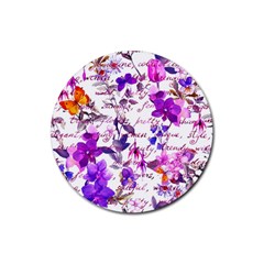 Ultra Violet,shabby Chic,flowers,floral,vintage,typography,beautiful Feminine,girly,pink,purple Rubber Coaster (round)  by NouveauDesign