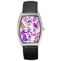 Ultra Violet,shabby Chic,flowers,floral,vintage,typography,beautiful Feminine,girly,pink,purple Barrel Style Metal Watch by NouveauDesign