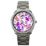 ultra violet,shabby chic,flowers,floral,vintage,typography,beautiful.feminine,girly,pink,purple Sport Metal Watch Front