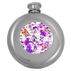 Ultra Violet,shabby Chic,flowers,floral,vintage,typography,beautiful Feminine,girly,pink,purple Round Hip Flask (5 Oz) by NouveauDesign