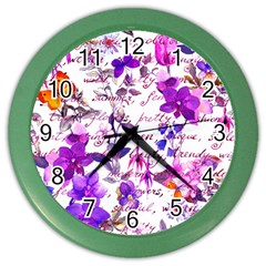 Ultra Violet,shabby Chic,flowers,floral,vintage,typography,beautiful Feminine,girly,pink,purple Color Wall Clocks by NouveauDesign