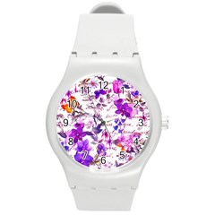 Ultra Violet,shabby Chic,flowers,floral,vintage,typography,beautiful Feminine,girly,pink,purple Round Plastic Sport Watch (m) by NouveauDesign