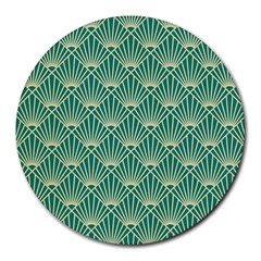 Teal,beige,art Nouveau,vintage,original,belle Époque,fan Pattern,geometric,elegant,chic Round Mousepads by NouveauDesign