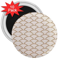 Gold,white,art Deco,vintage,shell Pattern,asian Pattern,elegant,chic,beautiful 3  Magnets (10 Pack)  by NouveauDesign