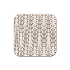 Gold,white,art Deco,vintage,shell Pattern,asian Pattern,elegant,chic,beautiful Rubber Square Coaster (4 Pack)  by NouveauDesign