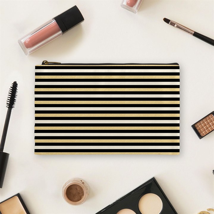 Black And Gold Stripes Cosmetic Bag (Medium) 