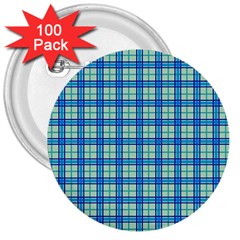 Sea Tartan 3  Buttons (100 Pack)  by jumpercat