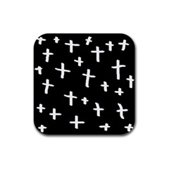 White Cross Rubber Square Coaster (4 Pack)  by snowwhitegirl