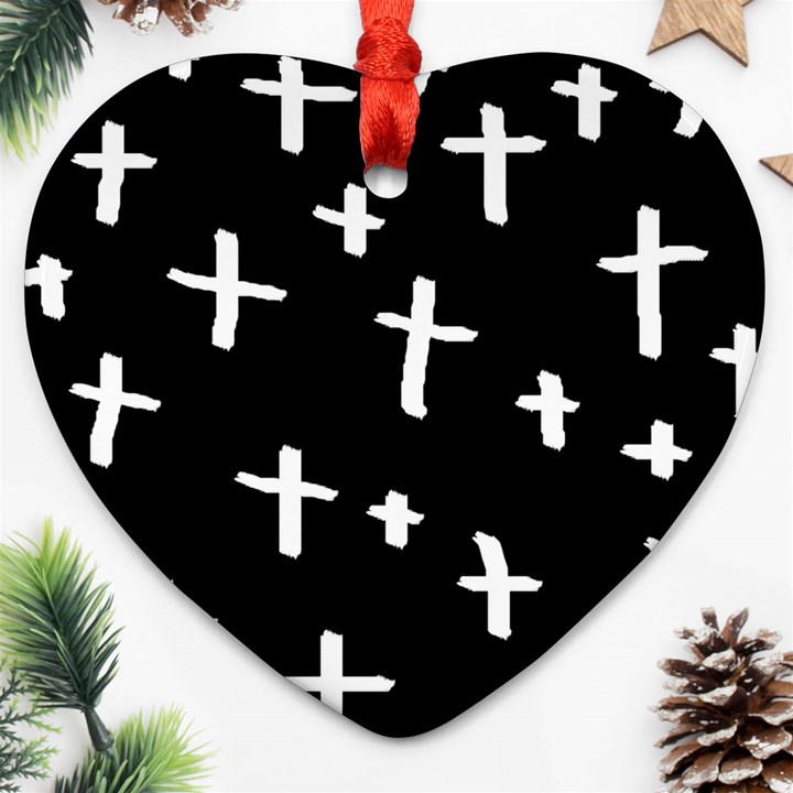 White Cross Heart Ornament (Two Sides)