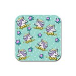 Magical Happy Unicorn And Stars Rubber Square Coaster (4 pack)  Front