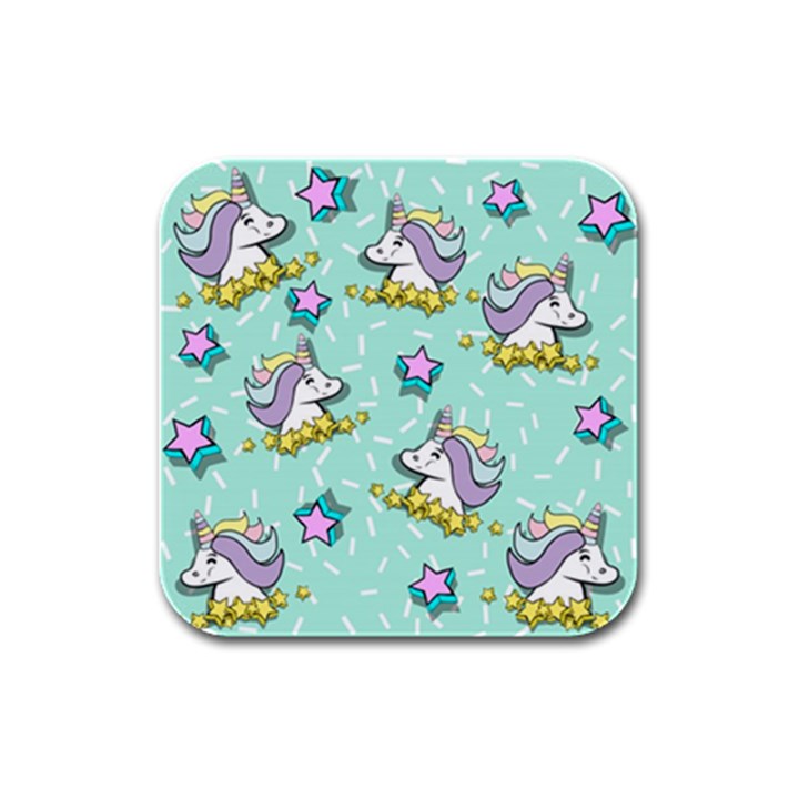 Magical Happy Unicorn And Stars Rubber Square Coaster (4 pack) 