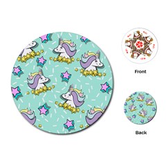 Magical Happy Unicorn And Stars Playing Cards (round)  by Bigfootshirtshop