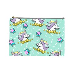 Magical Happy Unicorn And Stars Cosmetic Bag (large)  by Bigfootshirtshop