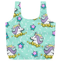 Magical Happy Unicorn And Stars Full Print Recycle Bags (l)  by Bigfootshirtshop