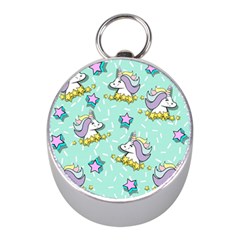 Magical Happy Unicorn And Stars Mini Silver Compasses by Bigfootshirtshop