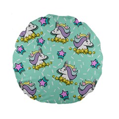 Magical Happy Unicorn And Stars Standard 15  Premium Flano Round Cushions by Bigfootshirtshop