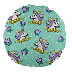 Magical Happy Unicorn And Stars Large 18  Premium Flano Round Cushions by Bigfootshirtshop