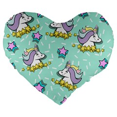 Magical Happy Unicorn And Stars Large 19  Premium Flano Heart Shape Cushions