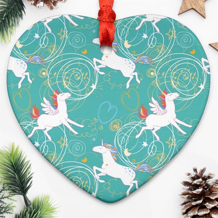 Magical Flying Unicorn Pattern Ornament (Heart)