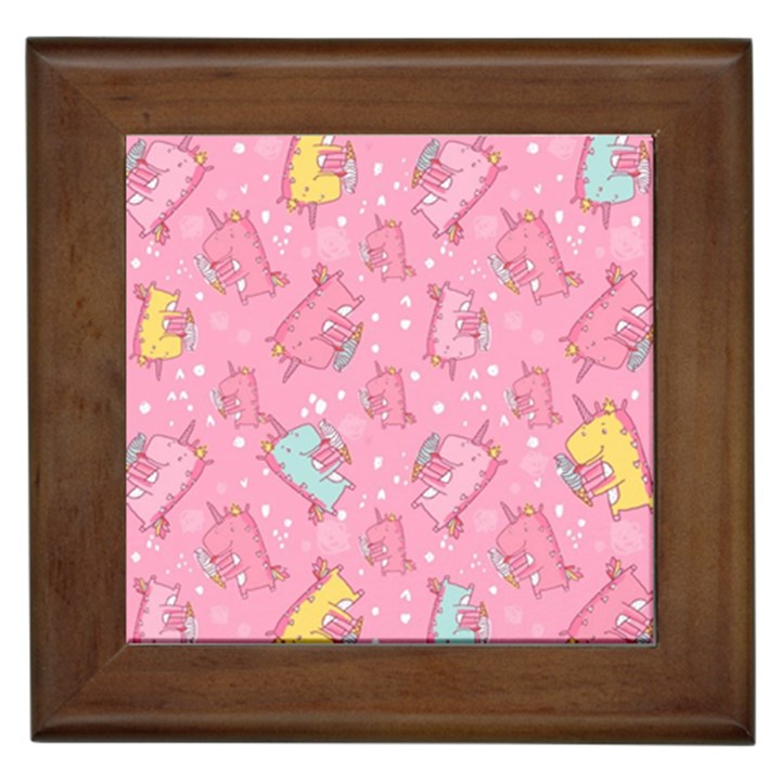 Unicorns Eating Ice Cream Pattern Framed Tiles