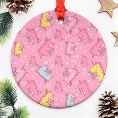 Unicorns Eating Ice Cream Pattern Ornament (round) by Bigfootshirtshop