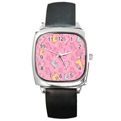 Unicorns Eating Ice Cream Pattern Square Metal Watch by Bigfootshirtshop