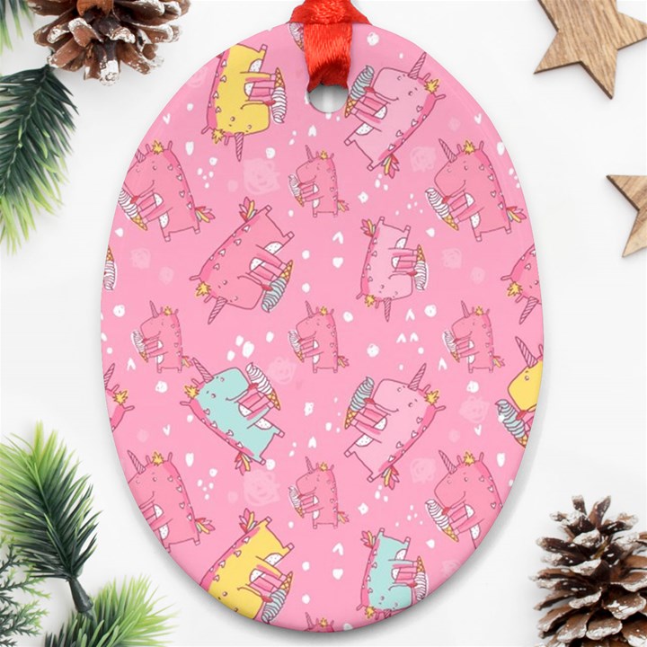 Unicorns Eating Ice Cream Pattern Oval Ornament (Two Sides)