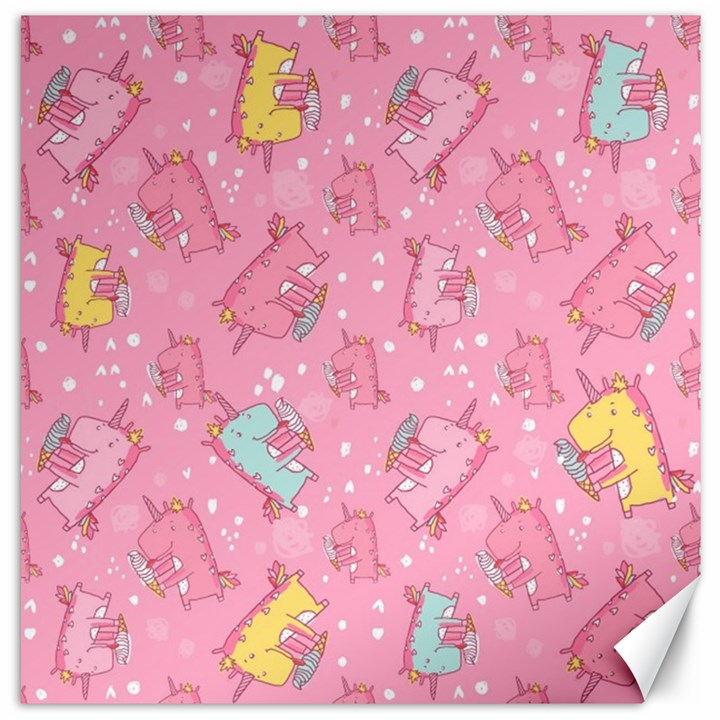 Unicorns Eating Ice Cream Pattern Canvas 12  x 12  