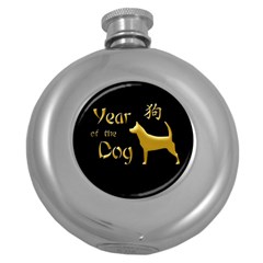 Year Of The Dog - Chinese New Year Round Hip Flask (5 Oz) by Valentinaart