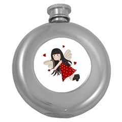 Cupid Girl Round Hip Flask (5 Oz) by Valentinaart