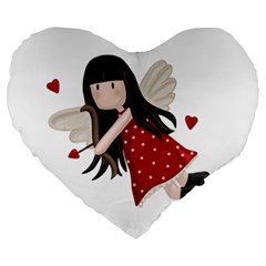 Cupid Girl Large 19  Premium Heart Shape Cushions by Valentinaart