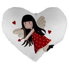 Cupid Girl Large 19  Premium Flano Heart Shape Cushions