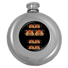 Geisha With Friends In Lotus Garden Having A Calm Evening Round Hip Flask (5 Oz) by pepitasart