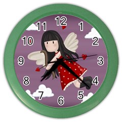 Cupid Girl Color Wall Clocks by Valentinaart